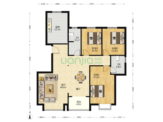 清风雅居 3室1厅2卫 145平方