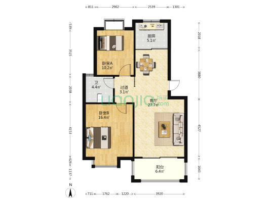 小城家园 2室1厅1卫 80平方