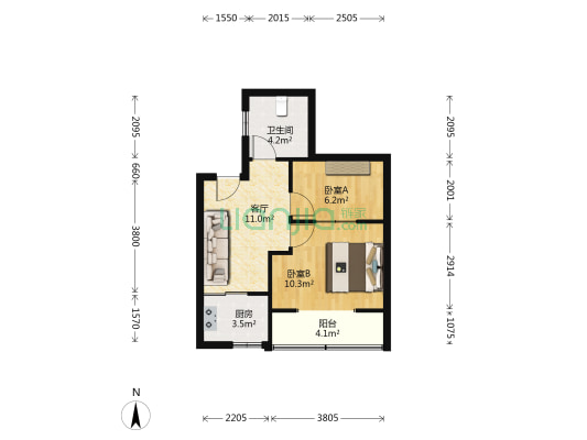 金地佳苑 2室1厅1卫 52平方