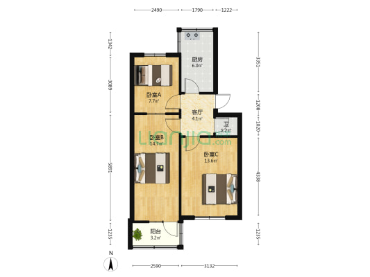 开关厂家属院 3室1厅1卫 59平方