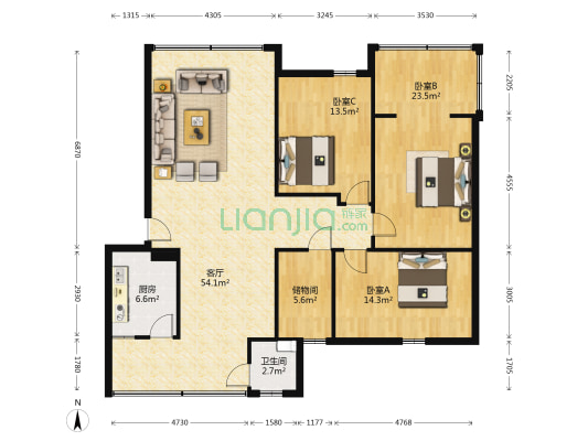 石刻小区 3室1厅1卫 139平方