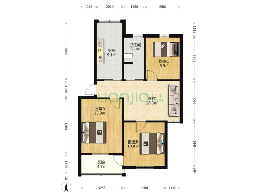 财政局宿舍楼 3室1厅1卫 85平方