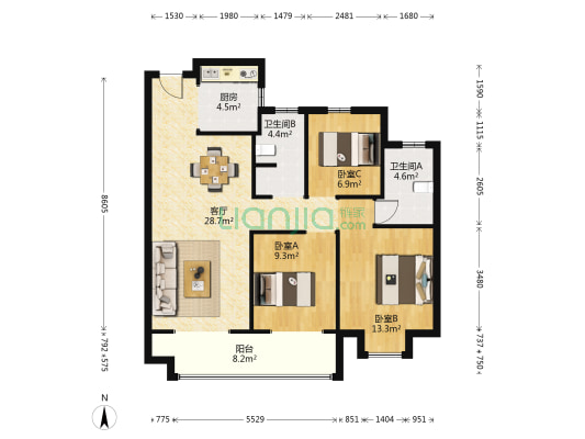 安庆弘阳广场 3室1厅2卫 113平方