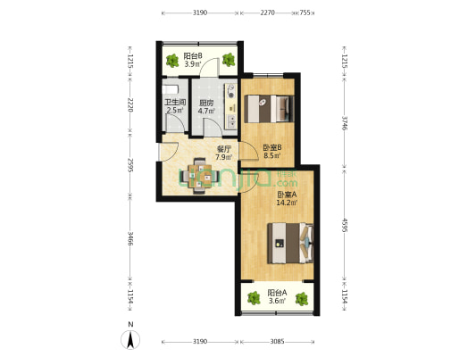 兴安路26、28号 2室1厅1卫 56平方