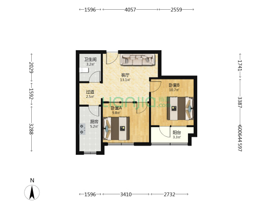 中德生态园沃邦社区二期 2室1厅1卫 67平方