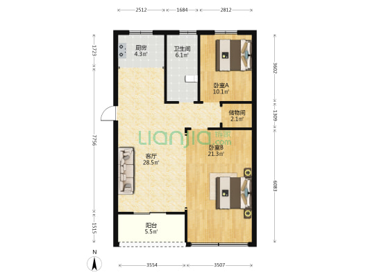 鸿森苑 2室1厅1卫 90平方