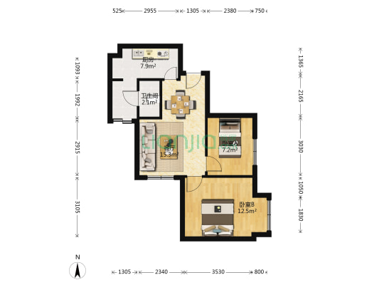 锦和康城和贵苑 2室1厅1卫 58平方