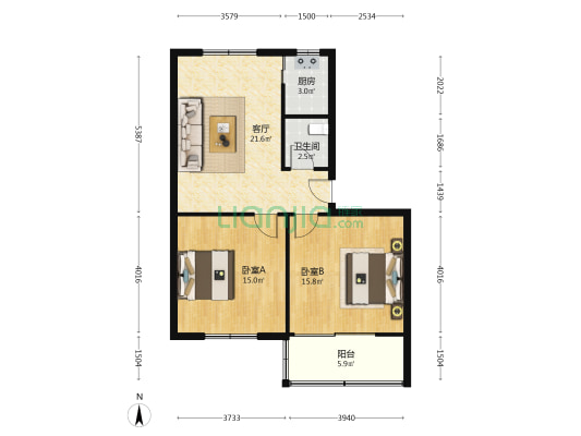 鼎立庄园小区 2室1厅1卫 84平方