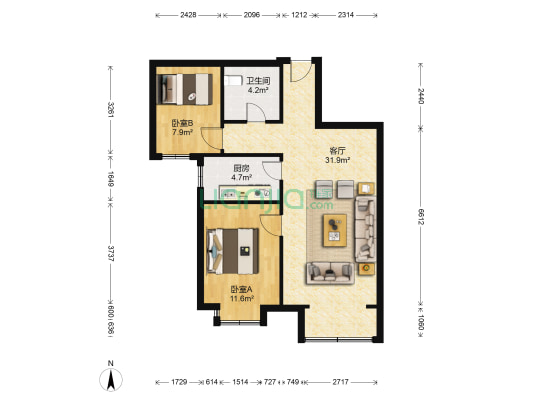 孔雀城紫瑞华庭 2室1厅1卫 84平方
