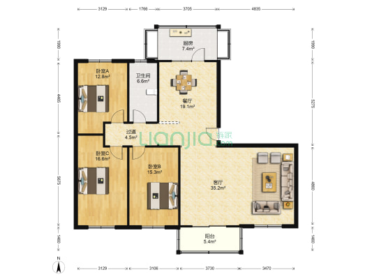 农业路60-2号院 3室2厅1卫 137平方