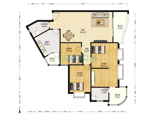 大黄路28号 3室1厅2卫 158平方