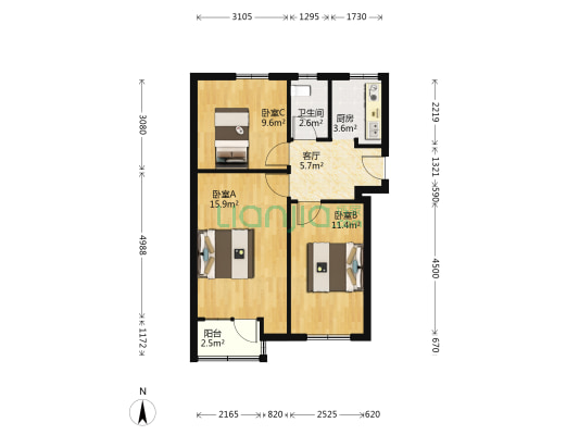 山纺小学街 3室1厅1卫 66平方
