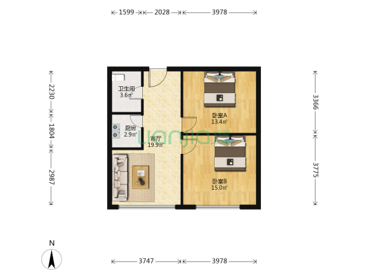 亿丰商务广场(奉贤) 2室1厅1卫 83平方