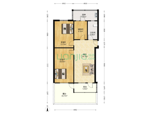 祥云路4号院 2室1厅1卫 90平方