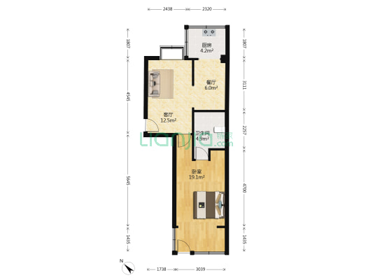 解放公园路 1室2厅1卫 53平方