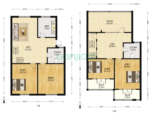 共青新村B区 3室1厅2卫 164平方