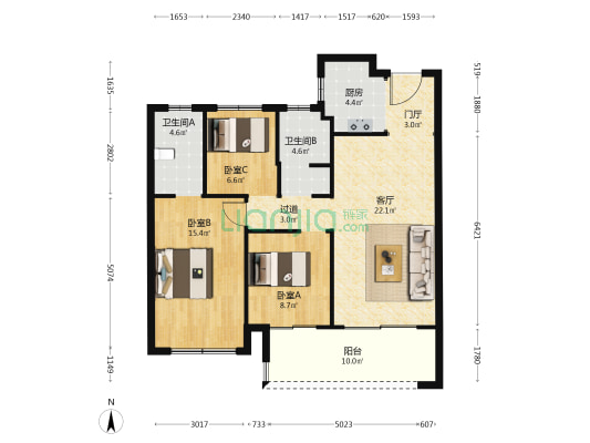 越秀金悦文华 3室1厅2卫 102平方