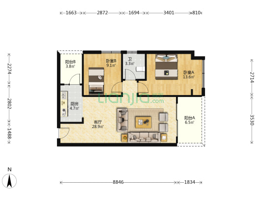 华西雅河苑 2室1厅1卫 82平方