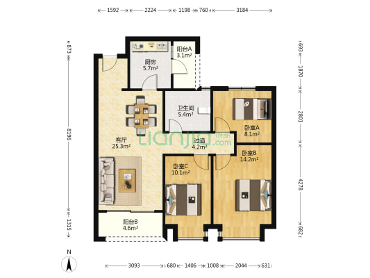 江漪苑 3室1厅1卫 106平方