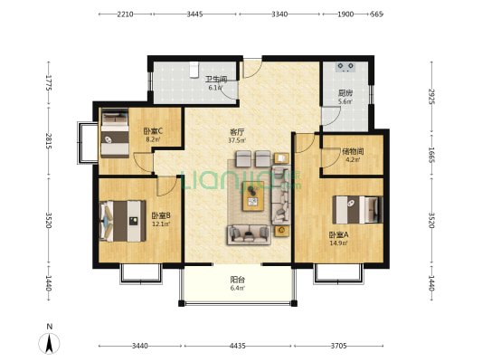 享堂新村 3室1厅1卫 126平方