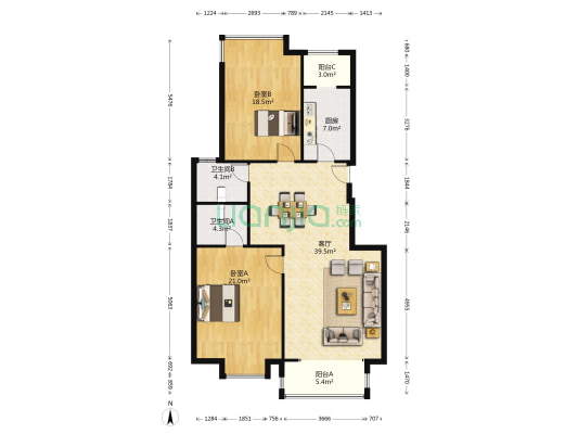 浩天天娇源 2室1厅2卫 131平方