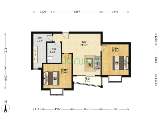 金玉佳苑 2室1厅1卫 73平方