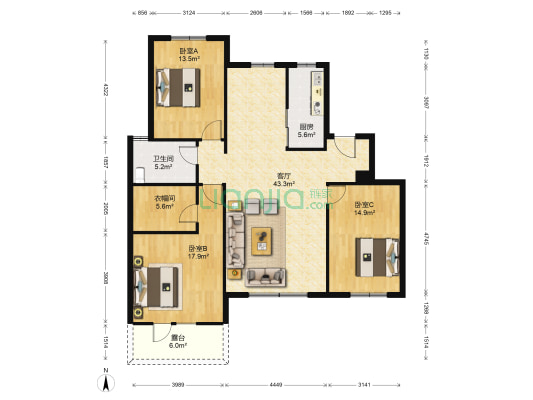 吉宝沁风御庭 3室1厅1卫 138平方