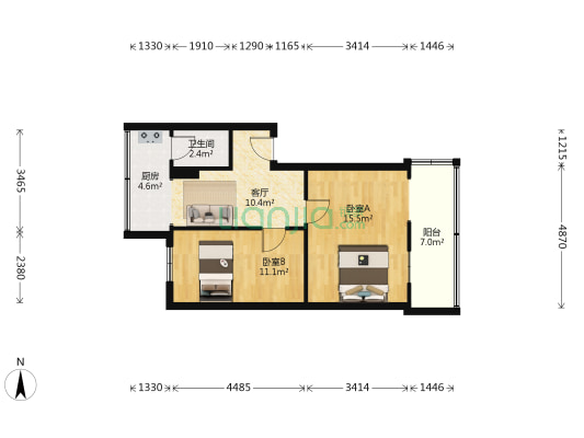 西青路90号 2室1厅1卫 53平方