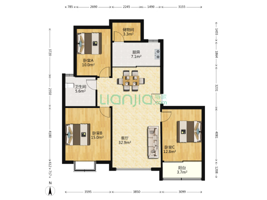 江南新城华苑 3室1厅1卫 108平方