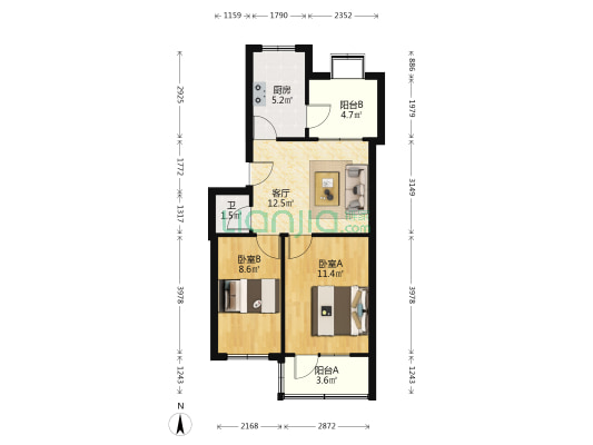 兰州铁路技师学院家属院西苑 2室1厅1卫 59平方