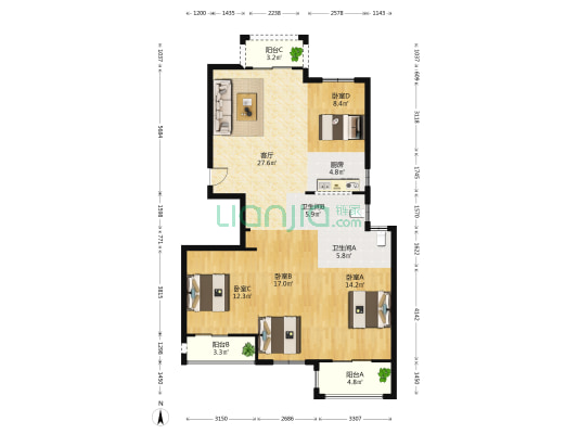 融侨观邸 4室1厅2卫 131平方