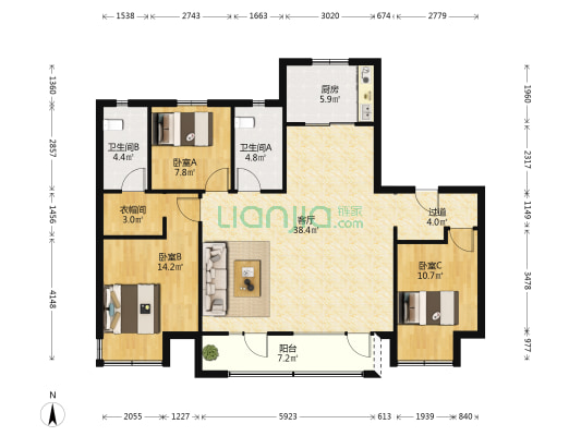 海尔产城创翡翠公园 3室1厅2卫 138平方