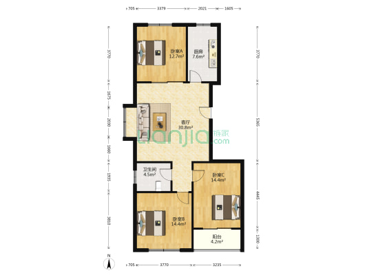 康城广场公寓 3室1厅1卫 119平方