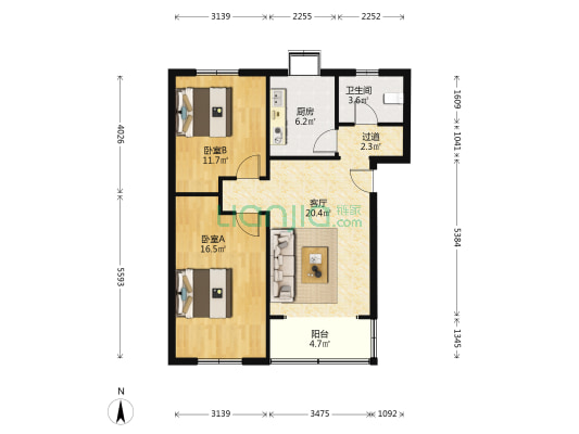 食用菌研究所宿舍 2室1厅1卫 80平方