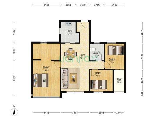 万泰时代城华府 3室1厅1卫 102平方