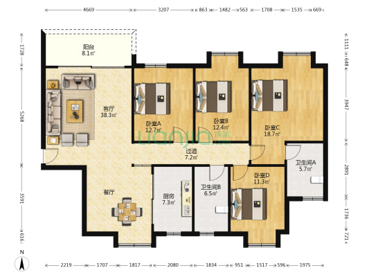 名苑星河湾 4室1厅2卫 150平方