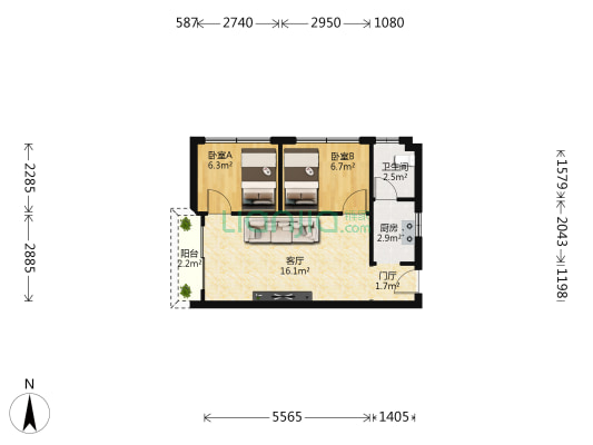 华辉花园东区 2室1厅1卫 51平方