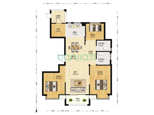 海景花园 4室2厅2卫 152平方