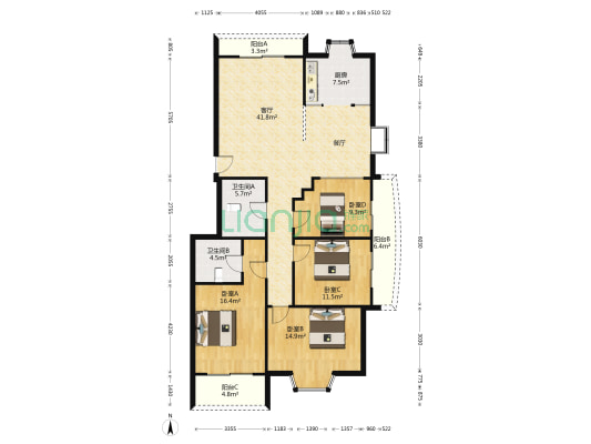 紫金苑 4室1厅2卫 152平方