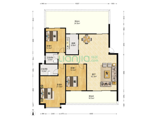 晴海居 3室1厅2卫 138平方