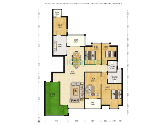 蠡湖一号 4室1厅2卫 188平方