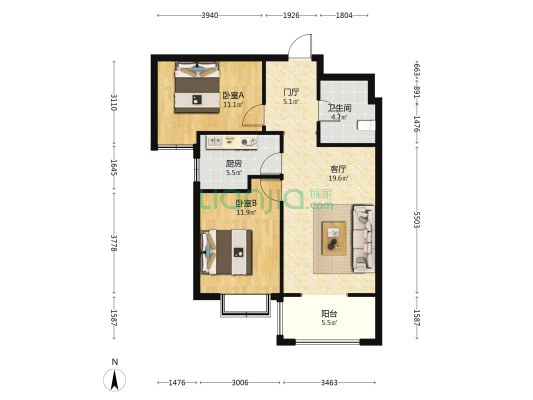 颐景蓝湾 2室1厅1卫 85平方