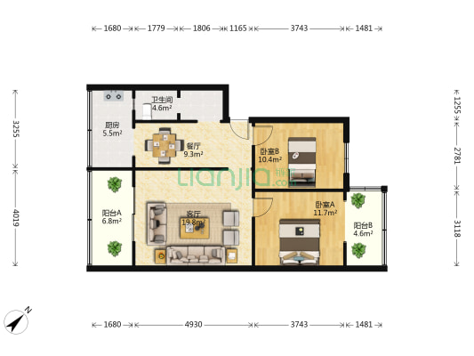为民路30号 2室2厅1卫 75平方