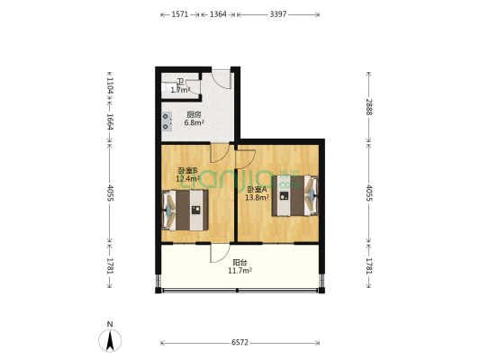 宋门关大街18号院 2室0厅1卫 52平方