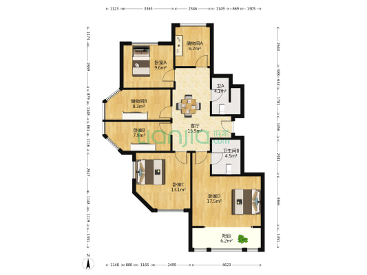 龙海公寓 4室1厅2卫 136平方
