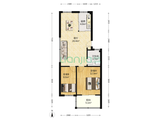 下吕浦二区春晖组团 2室1厅1卫 72平方