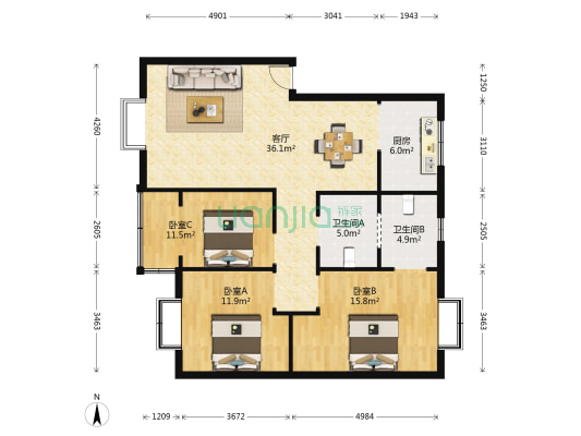 阿坝州工商局都江堰干休所 3室1厅2卫 109平方