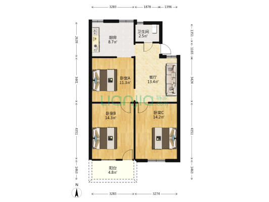 福建省统计局住宅 3室1厅1卫 79平方