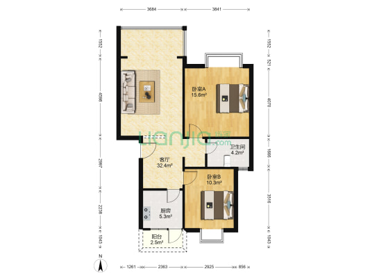 升伟朝凤苑 2室1厅1卫 83平方