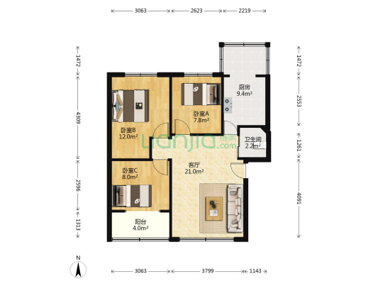 金沙苑 3室1厅1卫 78平方